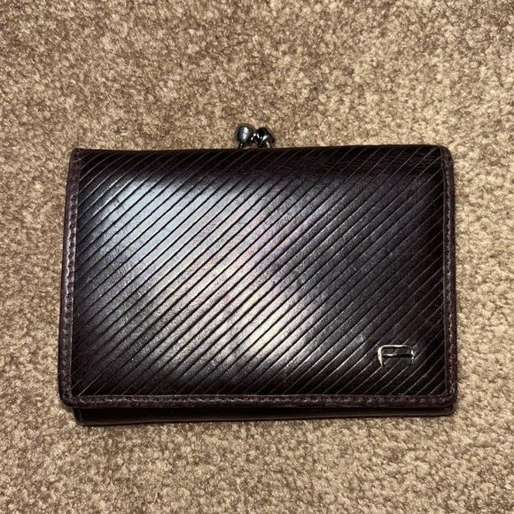 Etienne Aigner Dk Brown Diagonal Leather Pattern Wallet Coin Compartment - Picture 9 of 11